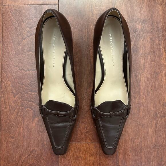 Antonio Melani Brown 90s Style Pointed Square Toes Women's Spool Heels, Size 7 - Picture 3 of 16